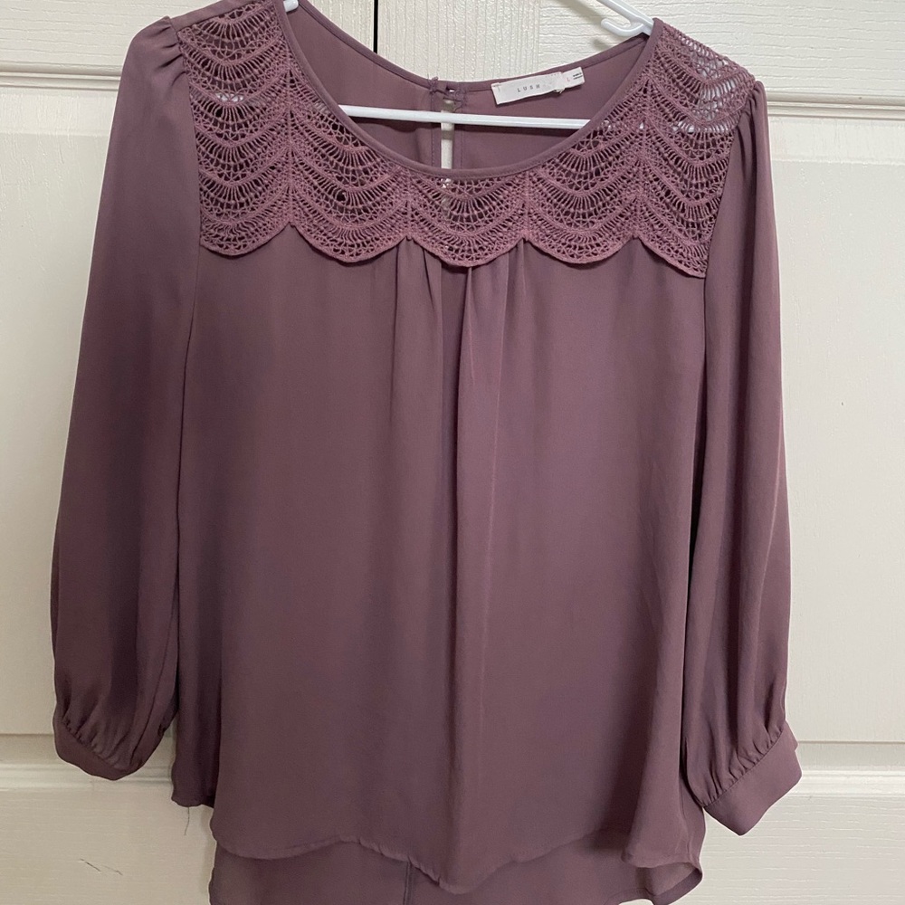 purple mesh neck top